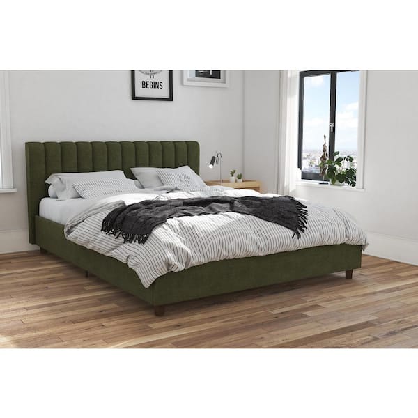 Novogratz Brittany Green Linen Queen Upholstered Bed