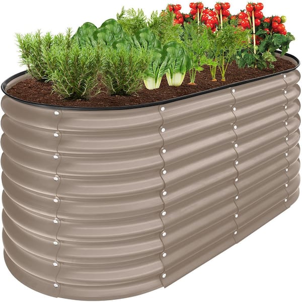 Best Choice Products 4 ft. x 2 ft. x 2 ft. Taupe Oval Steel Raised Garden Bed Planter Box for Vegetables, Flowers, Herbs