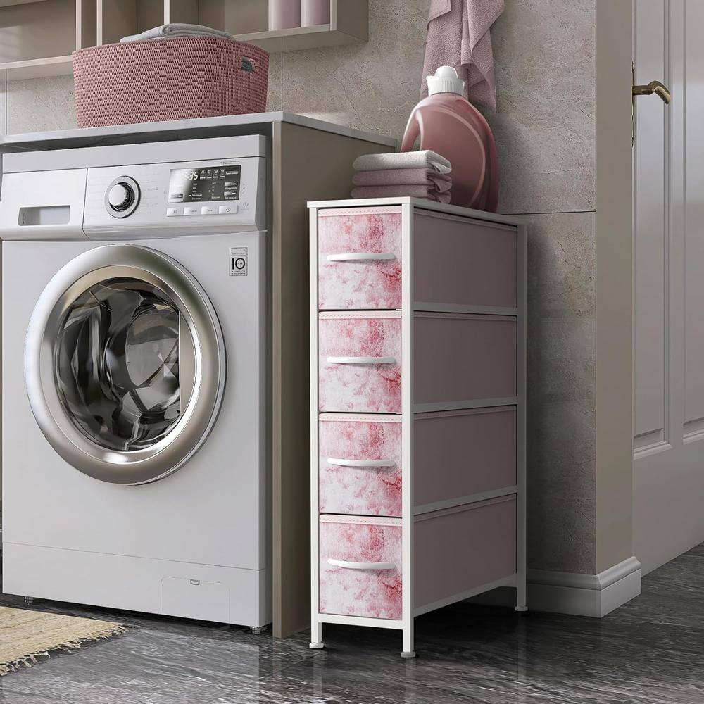 Pink Tie-Dye 4-Drawer Vertical Storage Tower with Steel Frame
