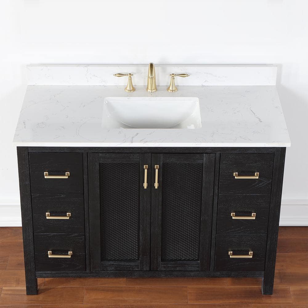 Hadiya 48" Black Oak Vanity with White Stone Countertop