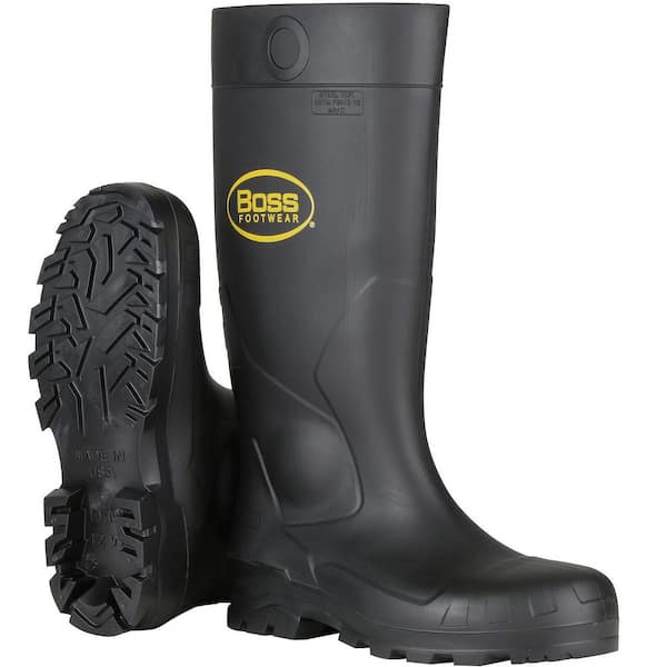 Men's 16 in. Black PVC Steel Toe Waterproof Rubber Rain Boot - Size 10