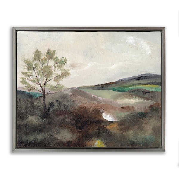 Stupell Industries Beige Toned Landscape by Nikita Jariwala Gray Floater Frame Nature Graphic Art Print 17 in. x 21 in.
