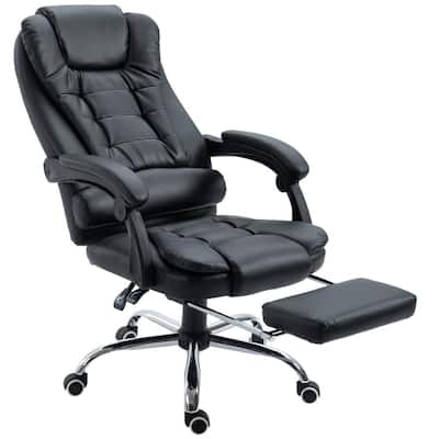 25.5" x 27.25" x 50" Black PU Leather Reclining Rolling Executive Chair with Armrests & Footrests