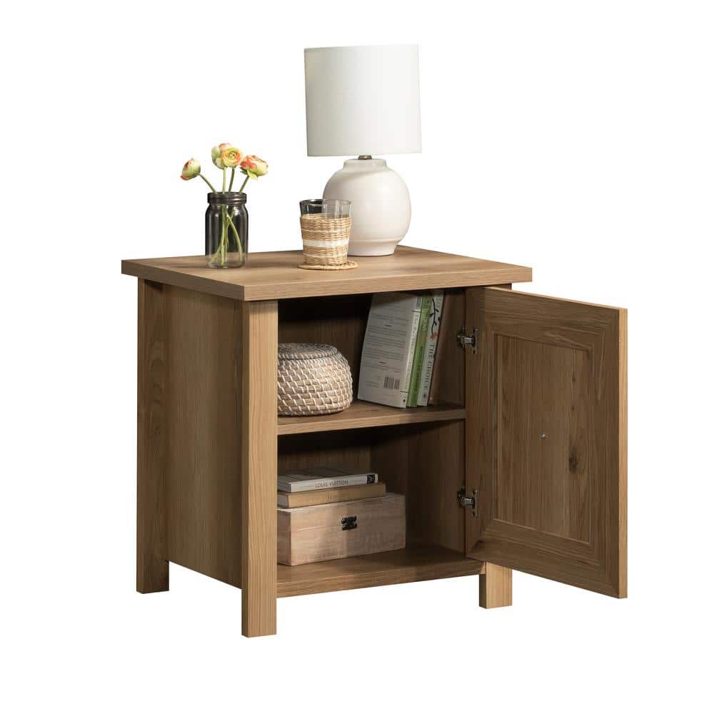 Timber Oak Farmhouse Engineered Wood Nightstand with Reversible Door