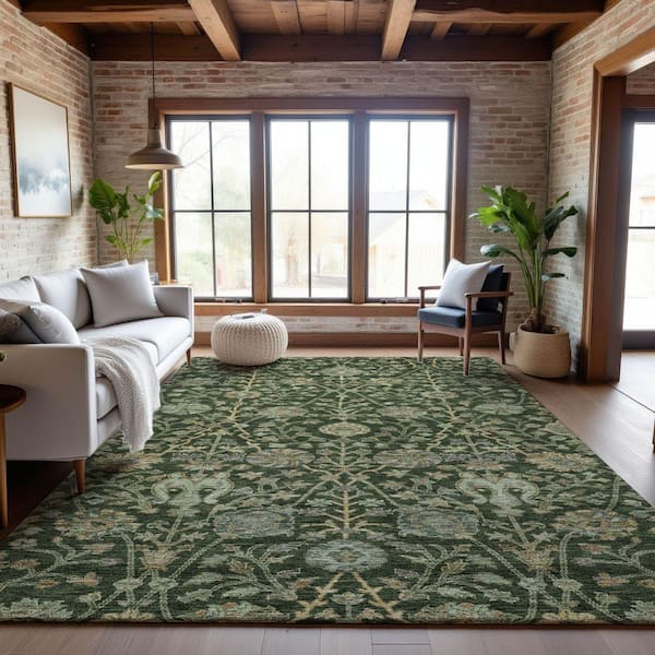 Mayfield Premium Machine Washable Abstract AMF1087 Green 9 ft. x 12 ft. Area Rug