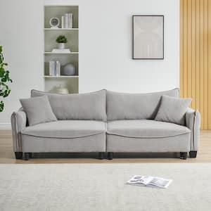 87.79 in. Gray Corduroy Fabric Twin Size Pull-out Sofa Bed with 2-Pillows