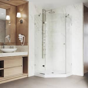 Verona 40 in. L x 40 in. W x 77 in. H Frameless Pivot Neo-angle Shower Enclosure Kit in Brushed Nickel with Clear Glass