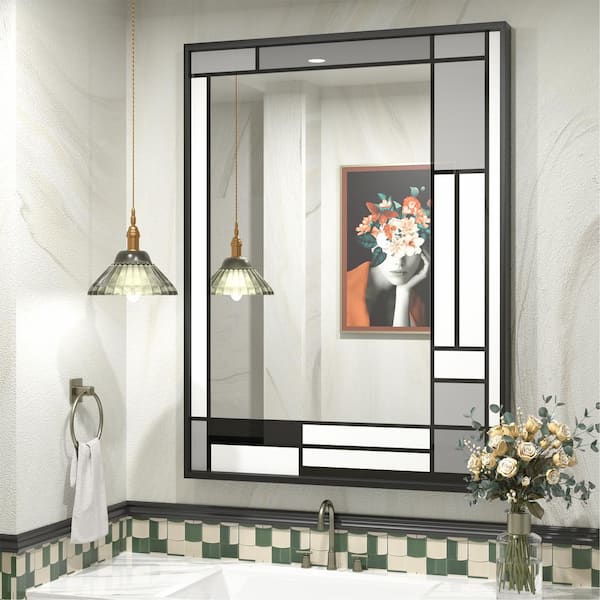 Apmir 28 in. W x 36 in. H Rectangular Tempered Glass and Aluminum Alloy Framed Window Pane Wall Decor Bathroom Vanity Mirror