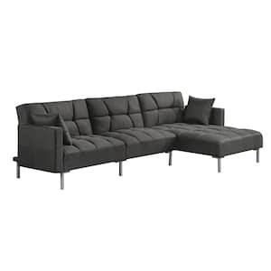 Duzzy 57 in. Square Arm 3-Piece Fabric L-Shaped Sectional Sofa in Dark Gray