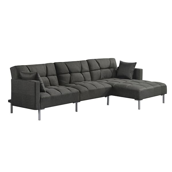 Acme Furniture Duzzy 57 in. Square Arm 3-Piece Fabric L-Shaped Sectional Sofa in Dark Gray