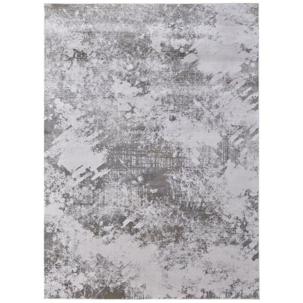 HomeRoots 7 X 10 Gray, Silver Abstract Area Rug