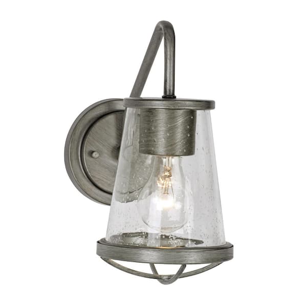 Darby 5.75 in. 1-Light Weathered Iron Industrial Wall Sconce with Clear Seeded Glass Shade
