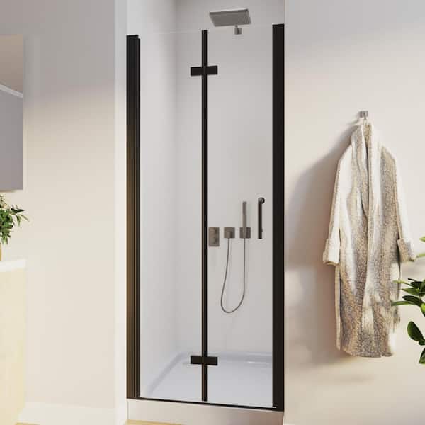 ORGANNICE 30 to 31-1/4 in. W x 72 in. H Bi-Fold Frameless Shower Doors in Black with Clear Glass