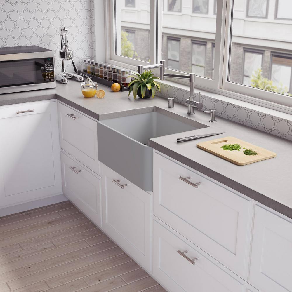 24'' Gray Matte Fireclay Farmhouse Drop-in Kitchen Sink