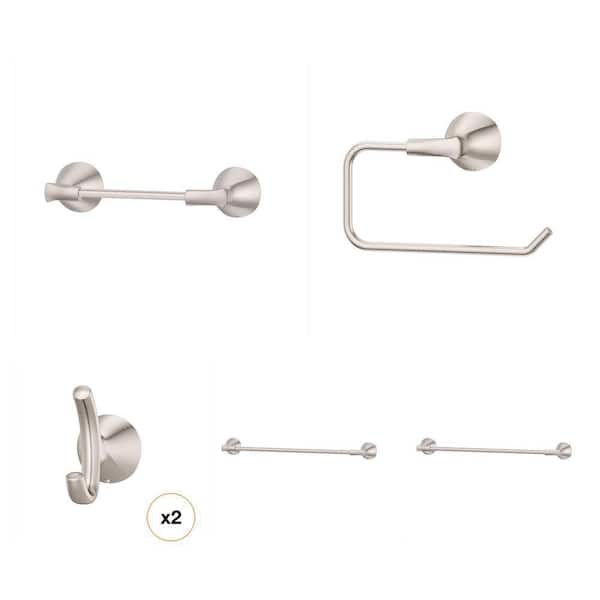 Willa Spot Defense Brushed Nickel Bath Hardware Set: J-Hook, Towel Ring, 18/24 in. Bars, Toilet Paper Holder (5 Piece)
