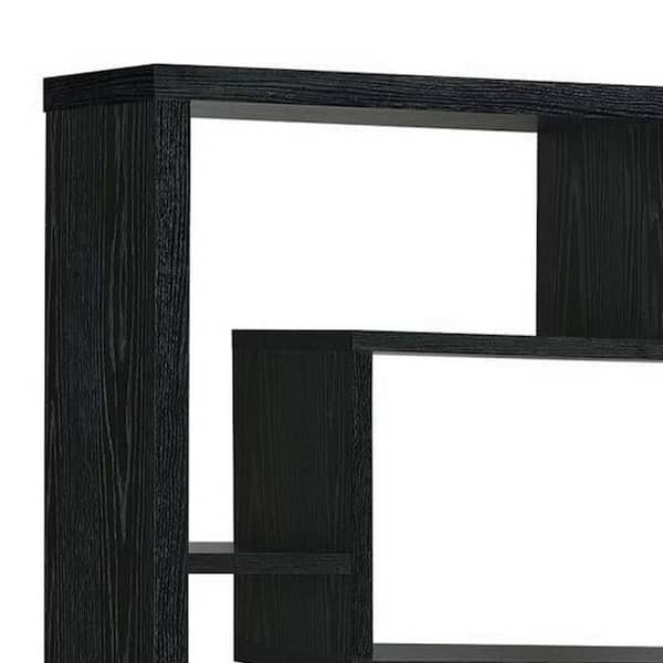 Benjara Asymmetrical Cube 67 in. Black Wood 10-shelf Standard