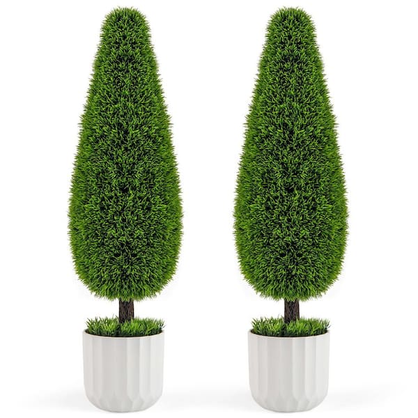 3 ft. Green Artificial Cedar Teardrop Shaped Bush Tree in Plastic Nursery Pot (2-Packs)