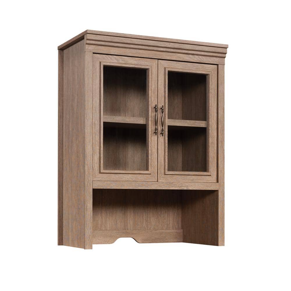 Brushed Oak Glass Door China Cabinet with Adjustable Shelf