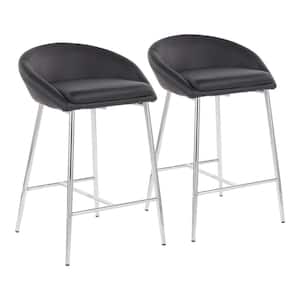 Matisse 26 in. Counter Stool in Black Faux Leather and Chrome (Set of 2)