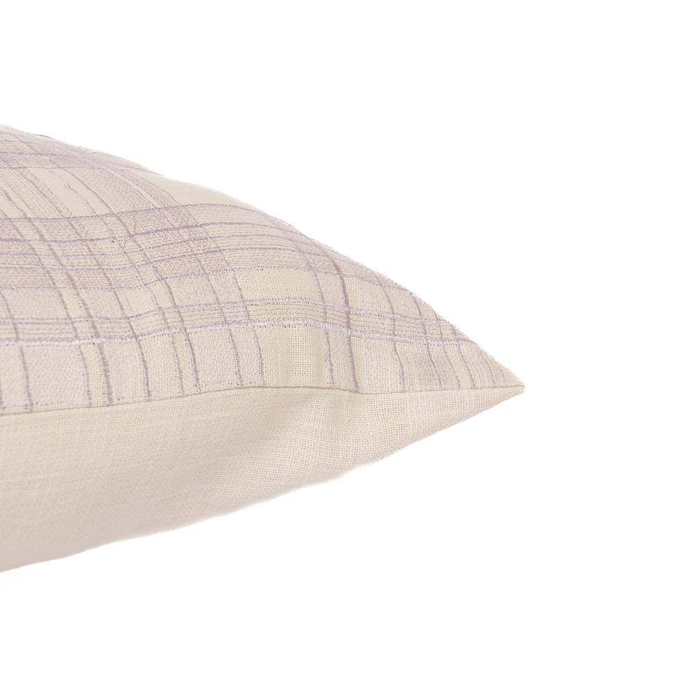 Ivory and Lilac Hand-Woven Cotton Blend Throw Pillow