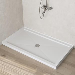 Acrylic 60 in. L x 34 in. W Alcove Shower Pan Base in White with Center Drain