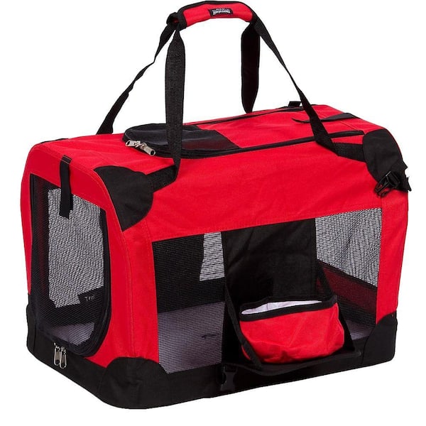 PET LIFE Red Deluxe 360 Degree Collapsible Pet Crate with Removable Bowl - Medium