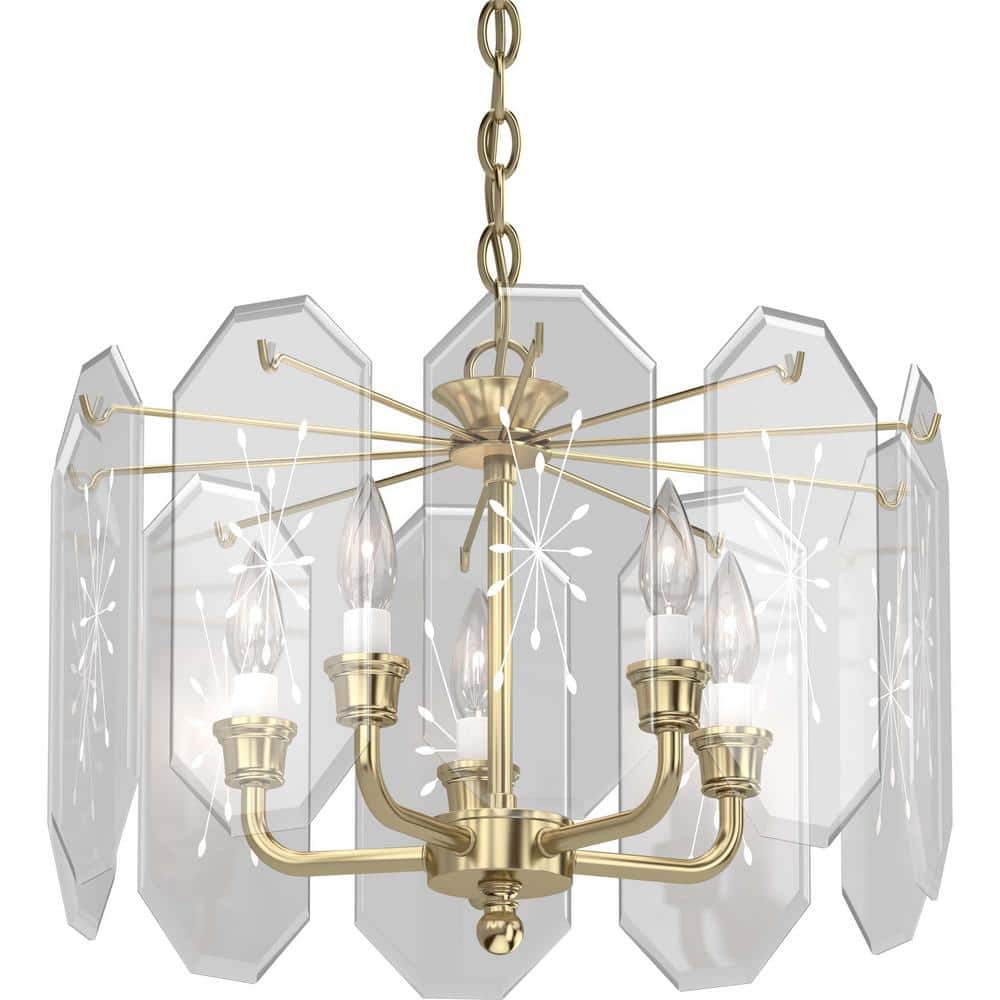 Elegant Polished Brass 5-Light Chandelier with Clear Glass Shades