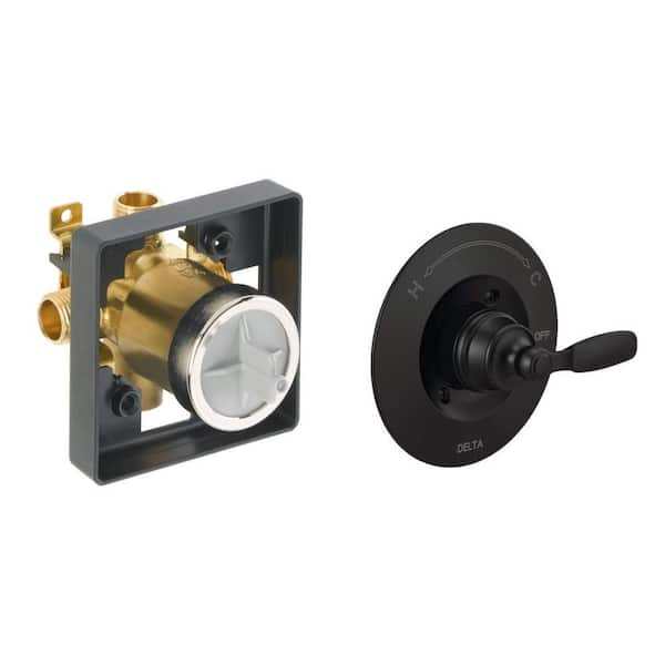 Woodhurst Matte Black Wall Mount Valve Trim Kit and MultiChoice Universal Shower Valve Body Combo