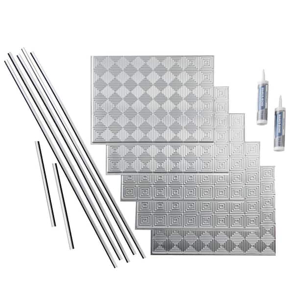 Fasade Miniquattro 18 in. x 24 in. Brushed Aluminum Vinyl Decorative Wall Tile Backsplash 15 sq. ft. Kit