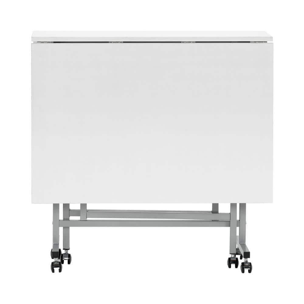 Sew Ready Silver White Folding Craft Table with Locking Wheels