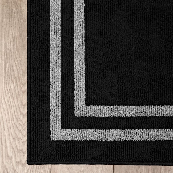 Machine Washable Non-Skid Black/Twisted Gray 2.5 ft. x 10 ft. All Loop Tufted Area Rug