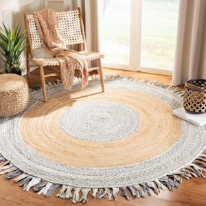 Cape Cod Light Gray/Natural Doormat 3 ft. x 3 ft. Round Striped Area Rug
