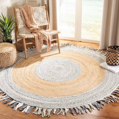 Cape Cod Light Gray/Natural 6 ft. x 6 ft. Round Striped Area Rug