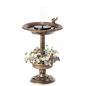 Outdoor Garden Plastic Birdbath and Solar Powered Round Pond Fountain with Planter Bowl, Copper