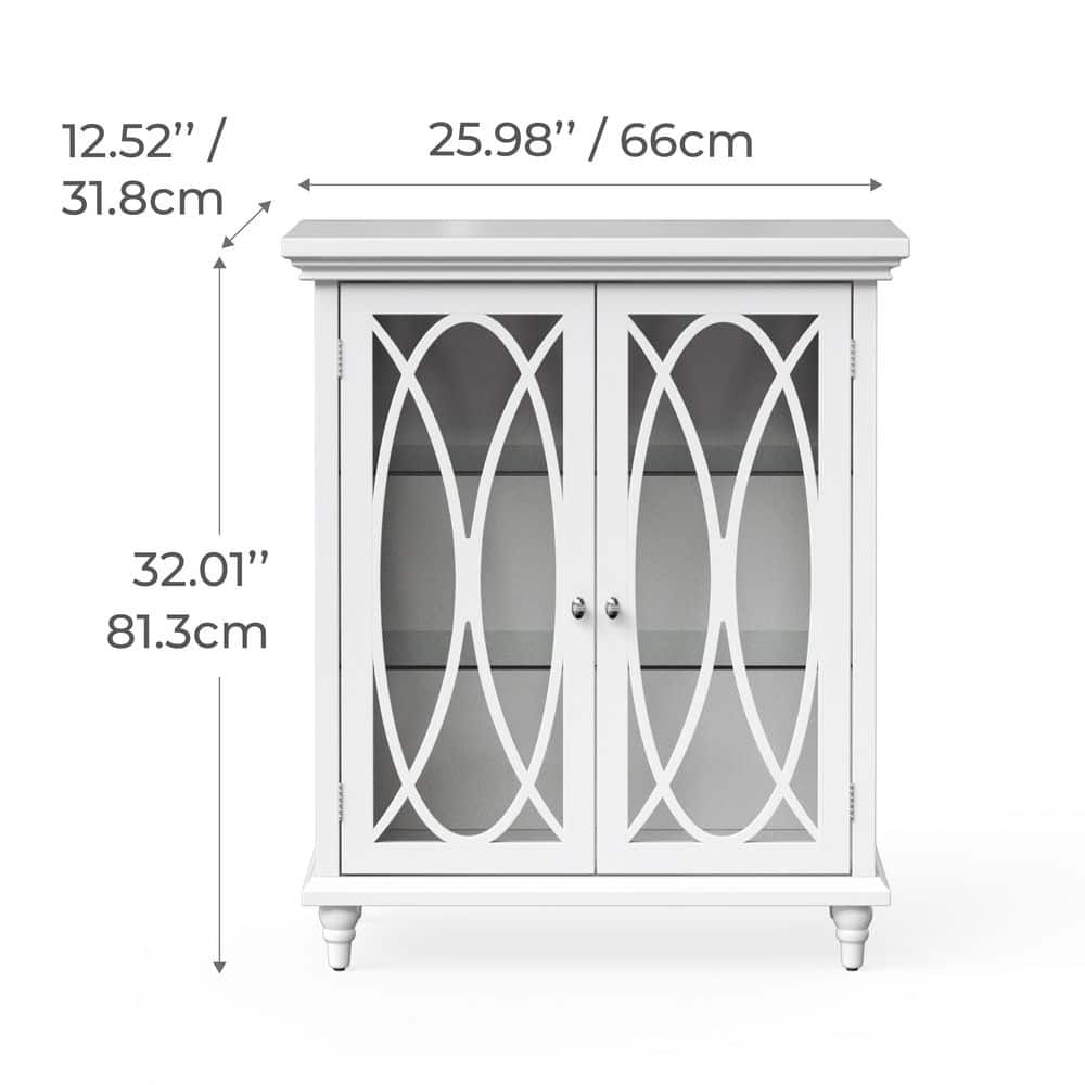Elegant Florence White Wooden Floor Cabinet with Adjustable Glass Shelves