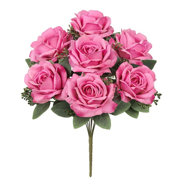 LIVING LUXURY 17 in. Deluxe Pink Beauty Artificial Elegant Rose Flower Stem Bush Bouquet (Set of 2)