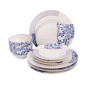 Folksy 12 Piece Porcelain Dinnerware Set (Serving Set for 4)