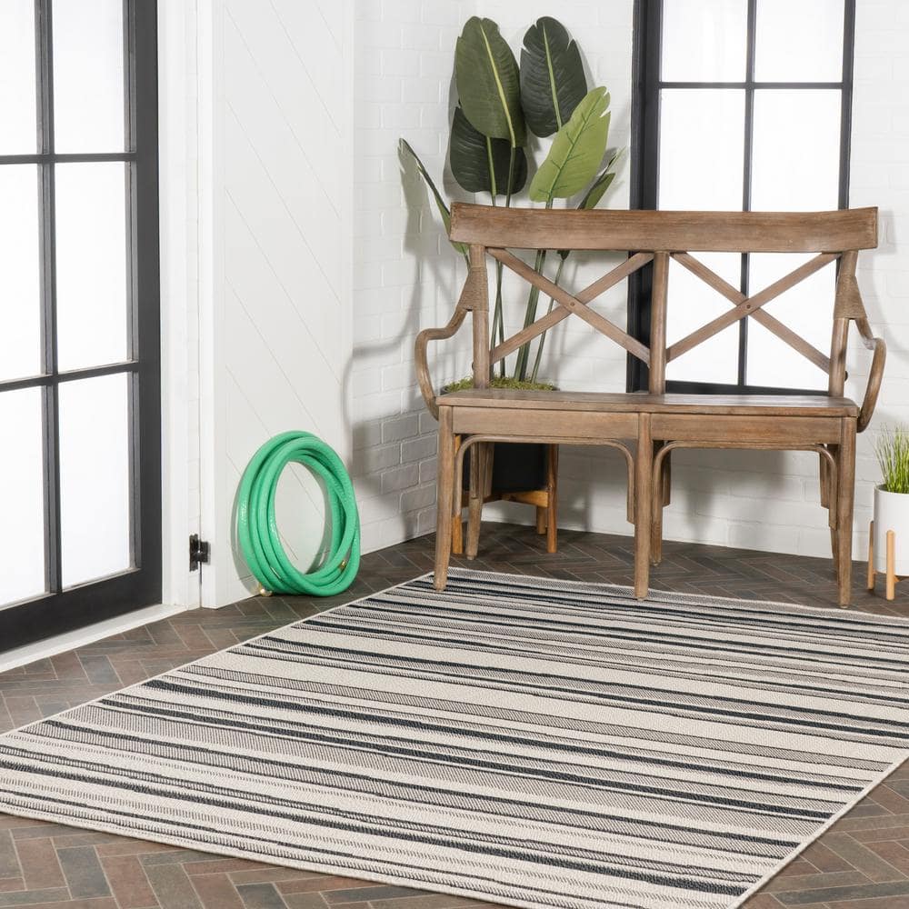 63" Gray Stripe Synthetic Rectangular Washable Rug