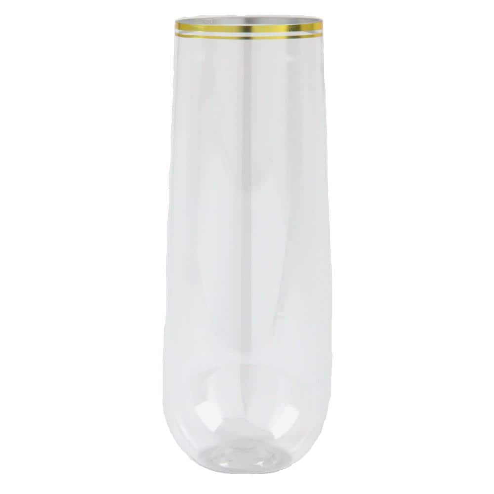 6 Pack Clear Sleek Reusable Plastic Champagne Flute Glasses