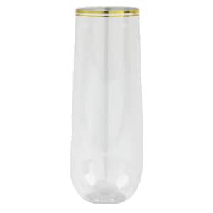 9 oz. 2 Line Gold Rim Clear Reusable Plastic Champagne Flutes Glasses Stemless (24/Pack)