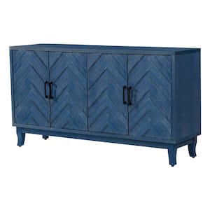 59.8 in. W x 15.5 in. D x 32.3 in. H Blue Linen Cabinet with 2 Adjustable Shelves and 4 Doors