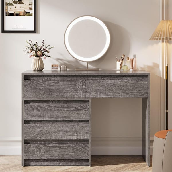 BYBLIGHT 1-Piece Grey Makeup Vanity Table with 5 Drawers, Dressing Table, Vanity  Desk for Bedroom BB-ZHY-021VT - The Home Depot