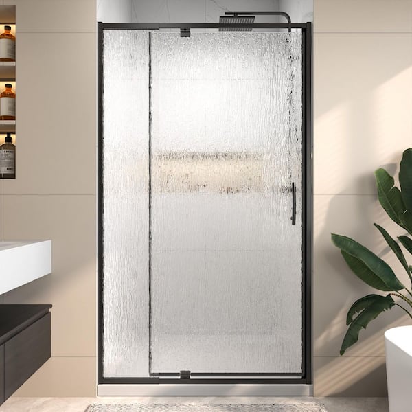 Victoria 38-42 in. W x 71 in. H Pivot Swing Framed Shower Door in Matte Black with Clear SGCC Tempered Rain Glass