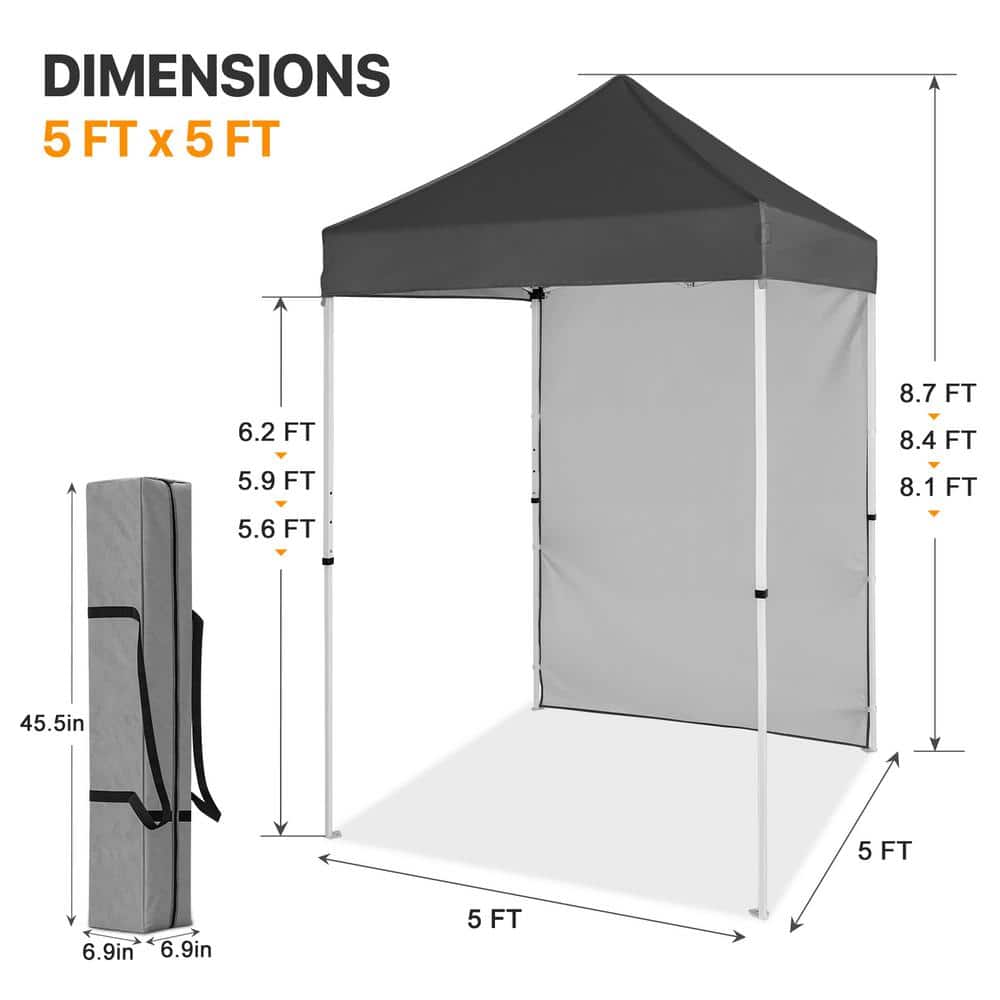 Gray and White Adjustable Steel Pop-Up Canopy Tent with Sunwall