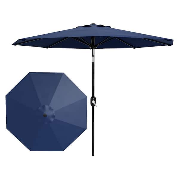 Round 9 ft. Aluminum Cantilever Market Solar Tilt Half Patio Umbrella in Blue Neutral