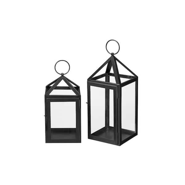 Pack of 2 Decorative Black Metal Electric Lantern Table Top Lamp