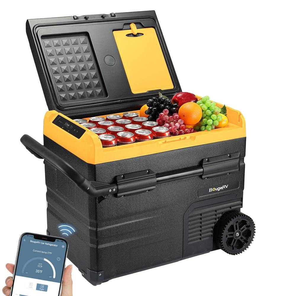 BougeRV 48 Qt. Portable Car Refrigerator, 12 Volt Compressor Freezer Fridge Dual Zone, Chest Cooler App Control, Black&Yellow