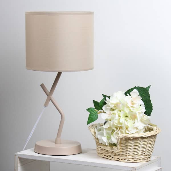 17.13 in. Abstract Metal Table Lamp, Light Beige Base w/Drum Shade for Dorm or Office