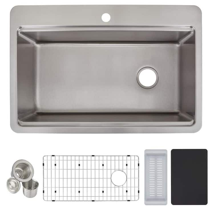 Elkay Avenue 33in Dual Mount 1 Bowl 18 Gauge Stainless Steel Sink W