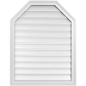 28 in. x 36 in. Octagonal Top Surface Mount PVC Gable Vent: Functional with Brickmould Frame